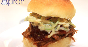 Honey Garlic Pulled Pork Sliders on Potato Rolls with Coleslaw