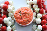 Caprese Skewers with Roasted Red Pepper Dip